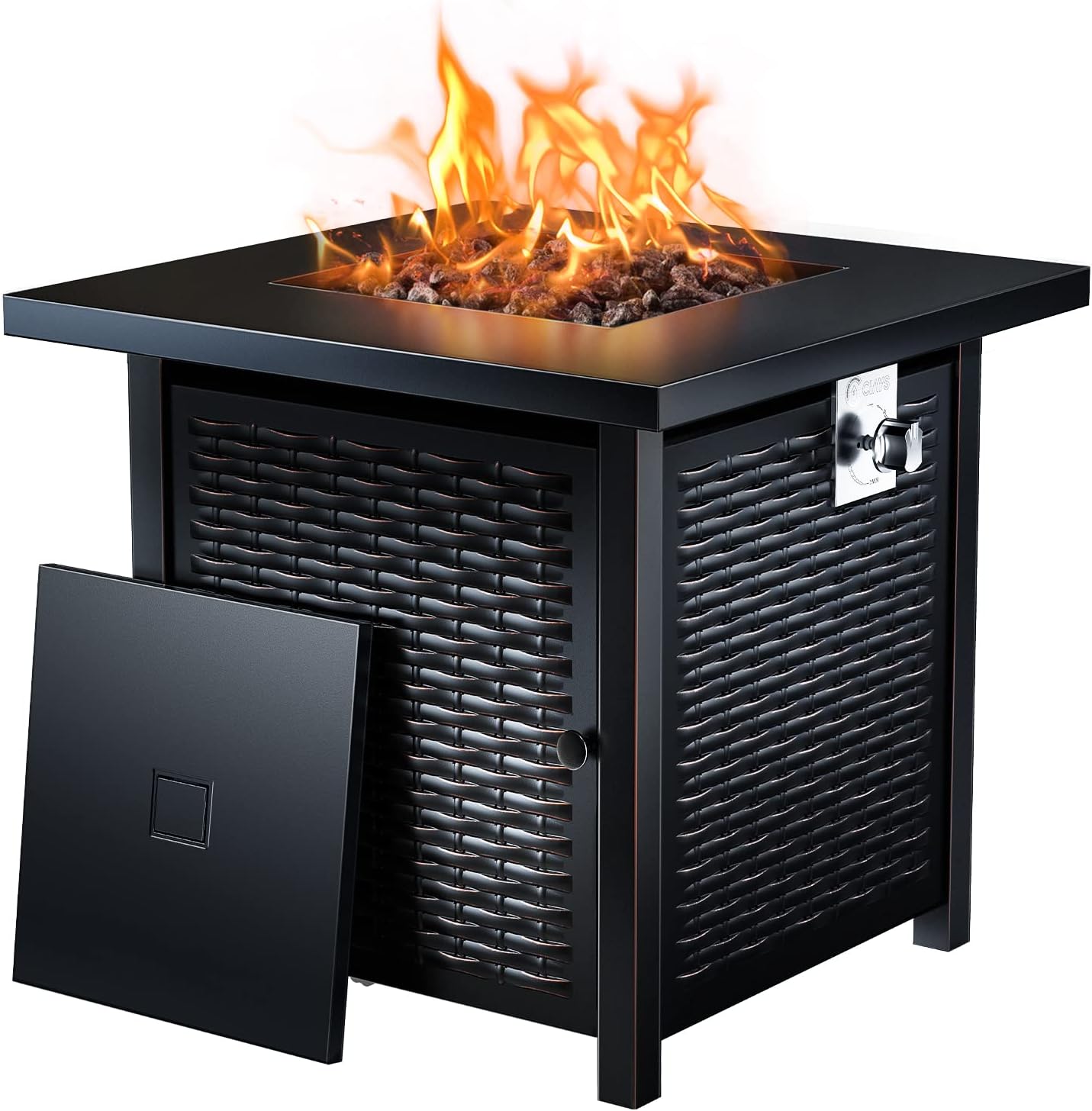 Ciays Propane Fire Pits 28 Inch Outdoor Gas Fire Pit. 50.000 BTU Steel Fire Table with Lid and Lava Rock. Add Warmth and Ambience to Gatherings and Parties On Patio Deck Garden Backyard. Black