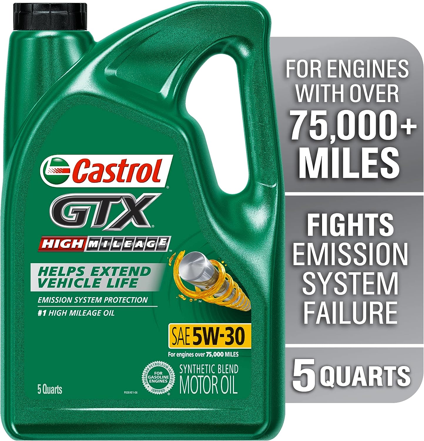 Castrol GTX High Mileage 5W-30 Synthetic Blend Motor Oil. 5 Quarts. Pack of 3