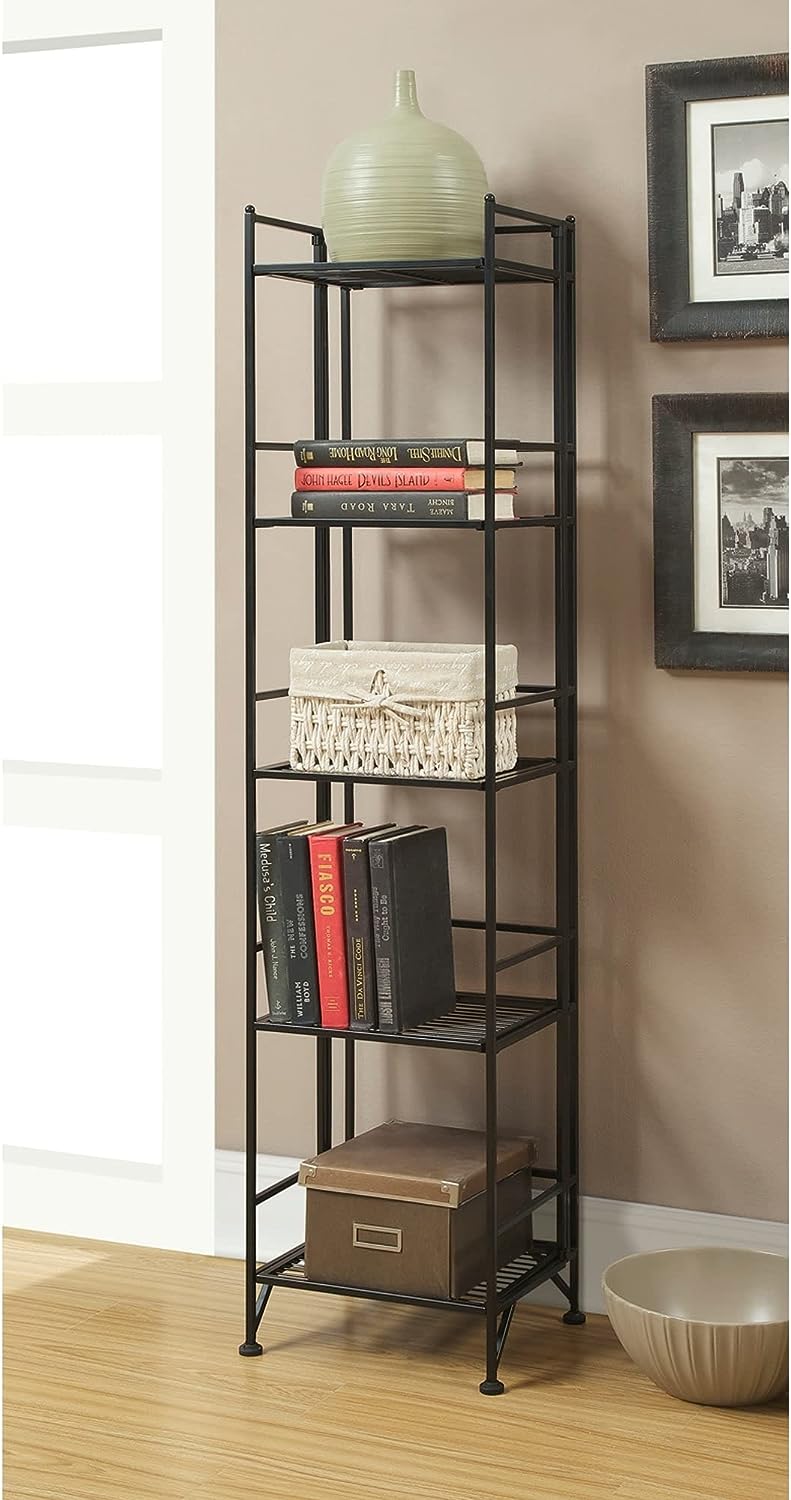 Convenience Concepts Xtra Storage Shelves - 5-Tier Folding Metal Shelving. Modern Shelves for Storage and Display in Living Room. Bathroom. Office. Kitchen. Garage. Speckled Gray