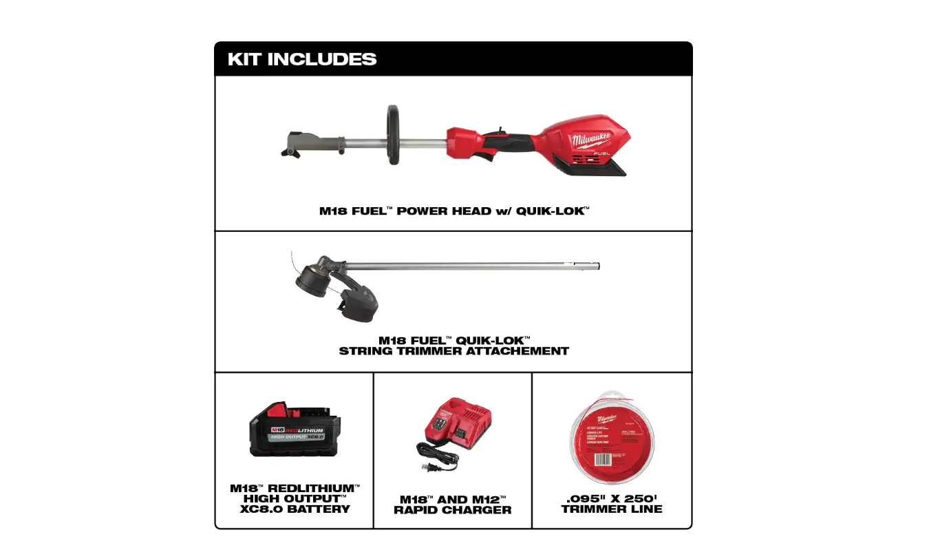 Milwaukee 2825-21ST-49-16-2713 M18 FUEL 18V Lithium-Ion Brushless Cordless String Trimmer with Quik-Lok Attachment Capability. 250 ft. Trimmer Line