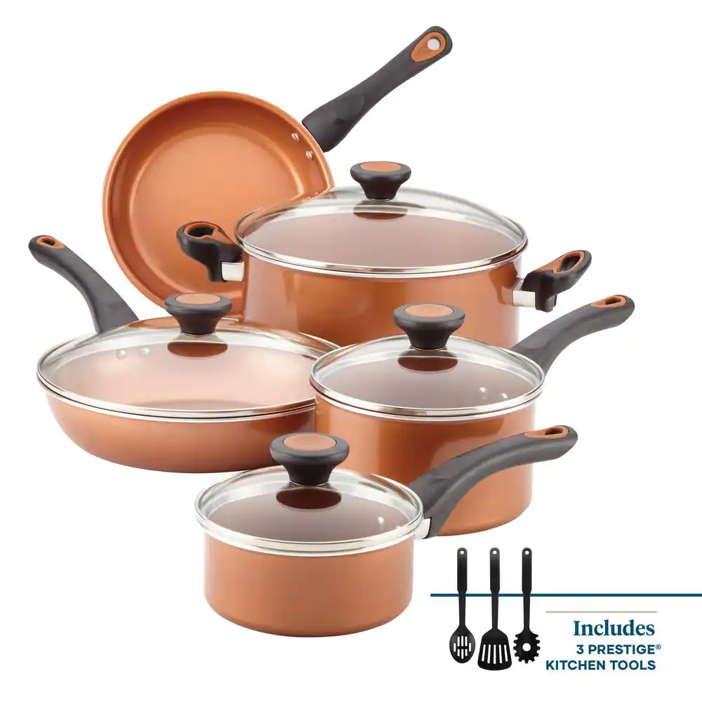 Farberware 10658 Glide 12-Piece Aluminum Ceramic Nonstick Cookware Set in Copper