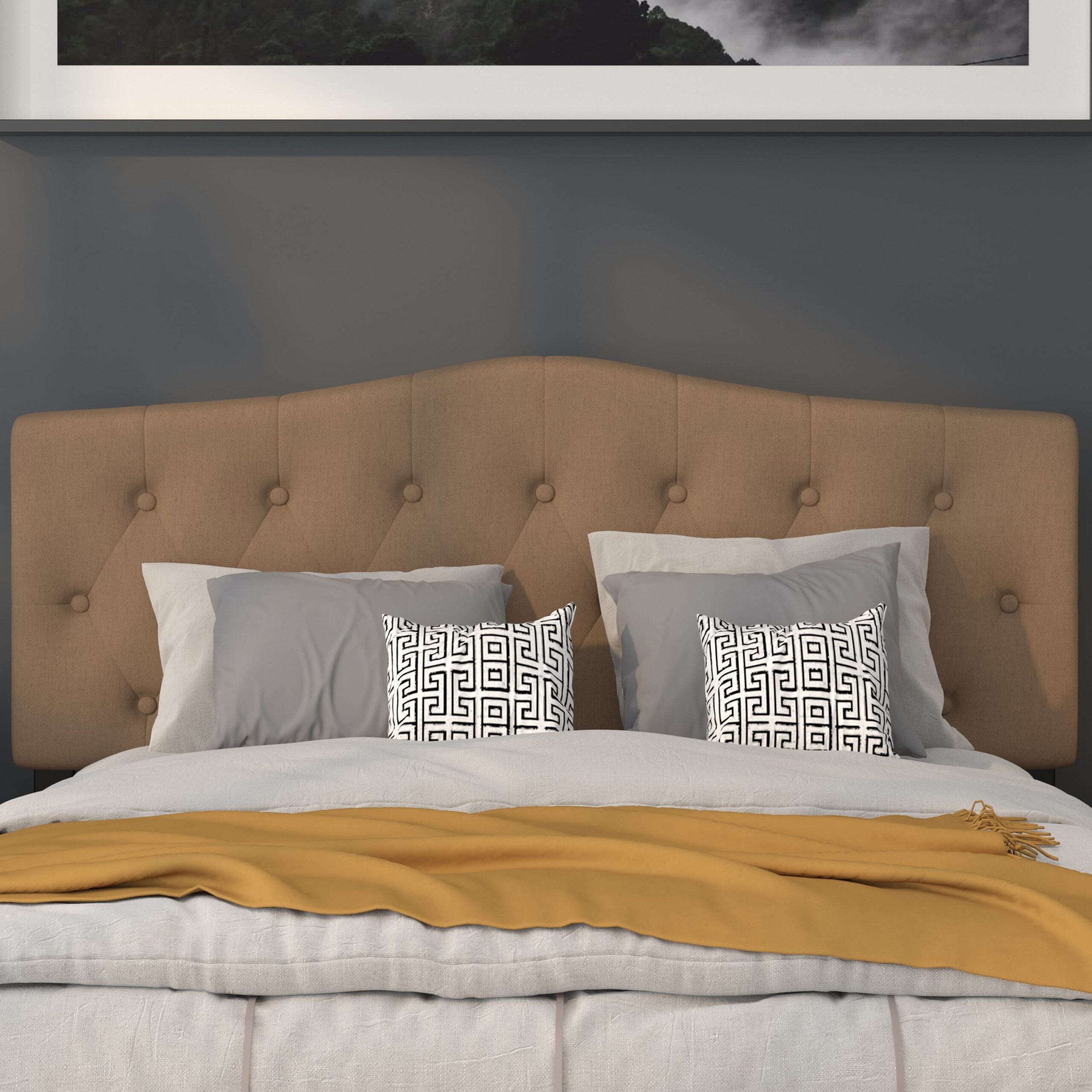 Flash Furniture Cambridge Tufted Upholstered Queen Size Headboard in Dark Brown Fabric