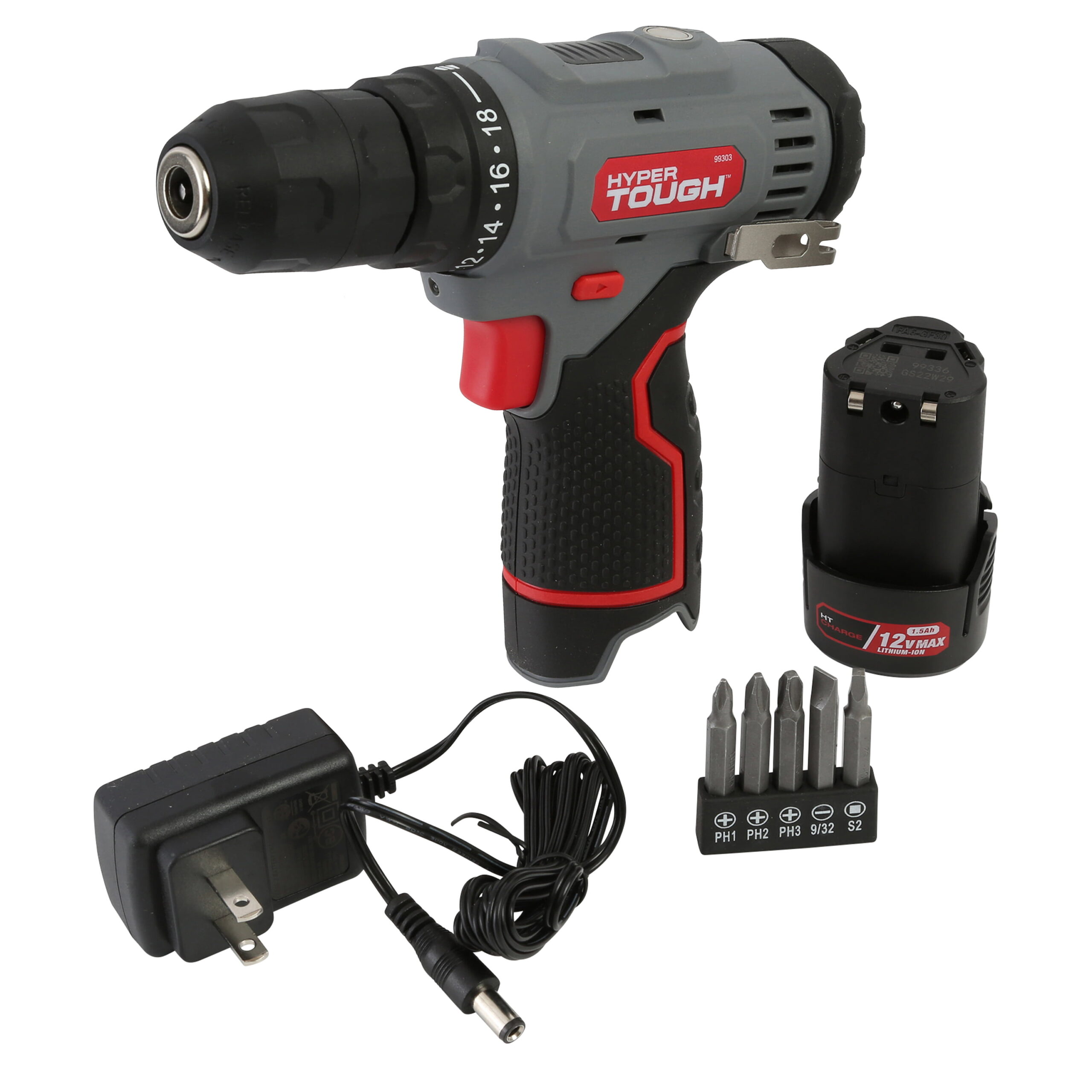 Hyper Tough 12V Max* Lit-Ion Cordless 3/8-inch Drill Driver with 1.5Ah Battery. 99303