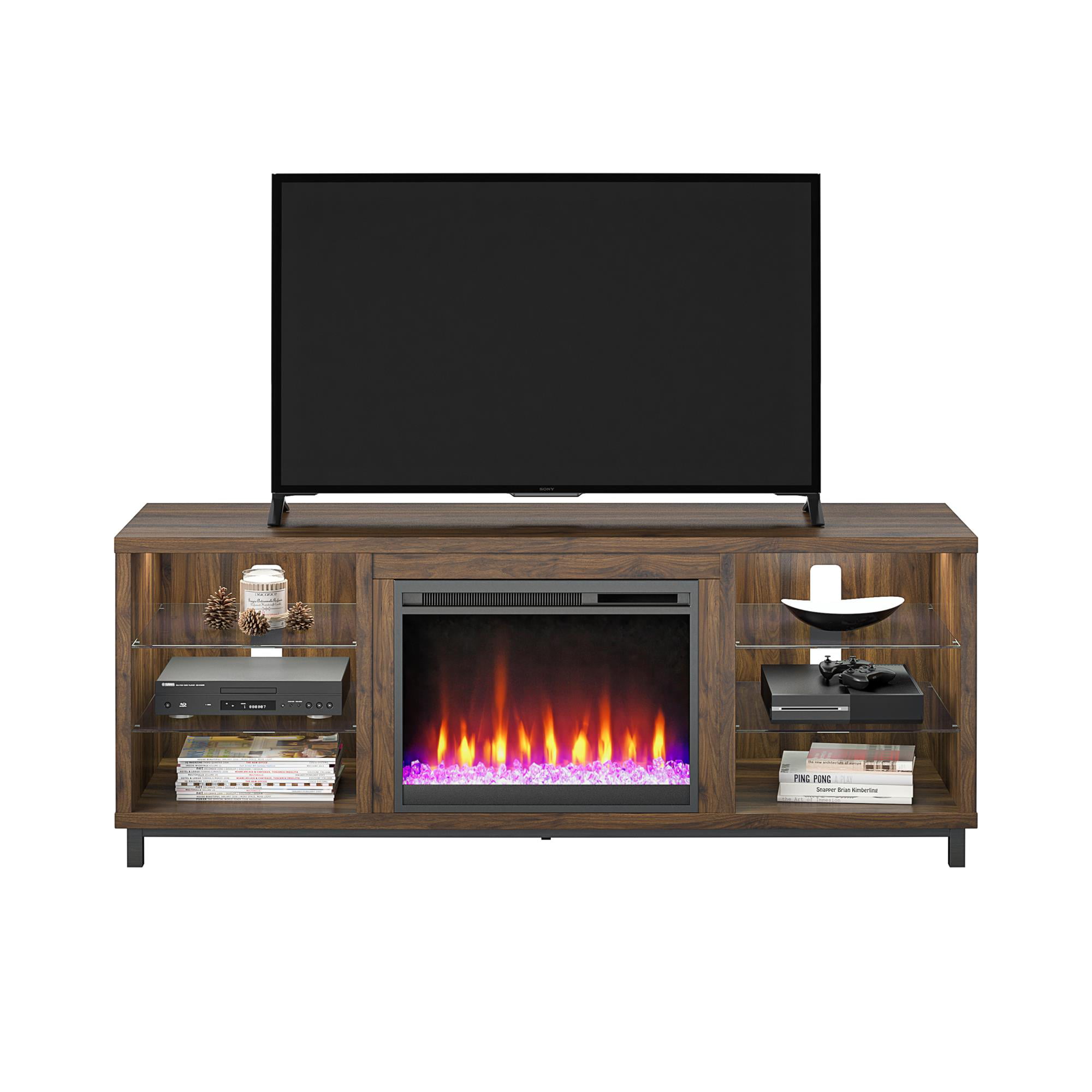 Ameriwood Home Lumina Deluxe Fireplace TV Stand for TVs up to 70″. Walnut