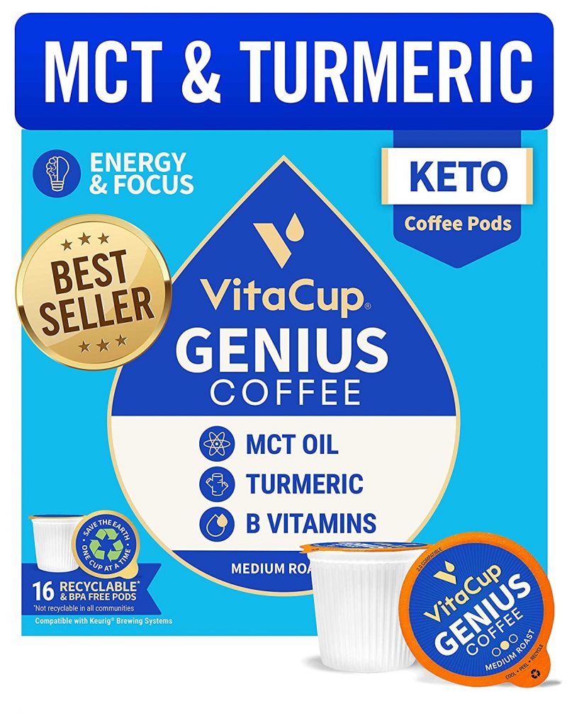 VitaCup Genius Keto Coffee Pods. Increases Energy & Focus Infused. 16 Ct