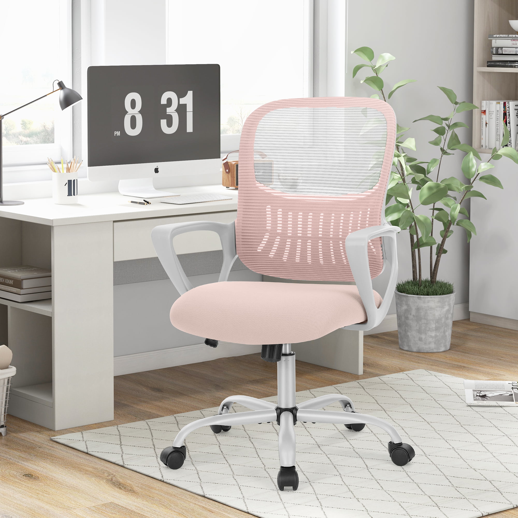 Yangming Ergonomic Office Chair. Mid Back Mesh Desk Chair with Lumbar Support for Home Office. Pink