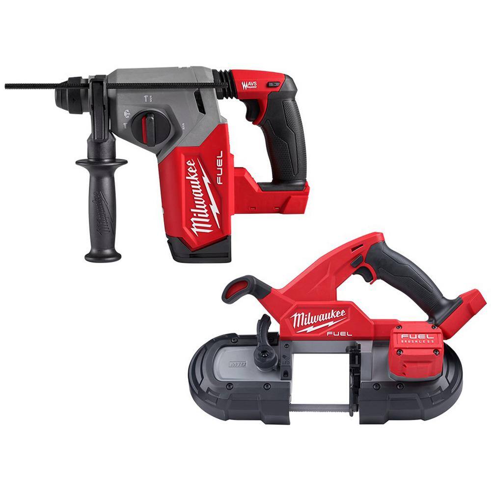 Milwaukee 2912-20-2829-20 M18 FUEL 18V Lithium-Ion Brushless Cordless 1 in. SDS-Plus Rotary Hammer with Compact Bandsaw (2-Tool)