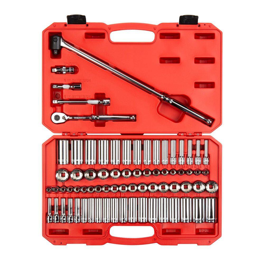 TEKTON SKT15312 3/8 in. Drive 12-Point Ratchet and Socket Set. (74-Piece) (1/4-1 in.. 6-24 mm)