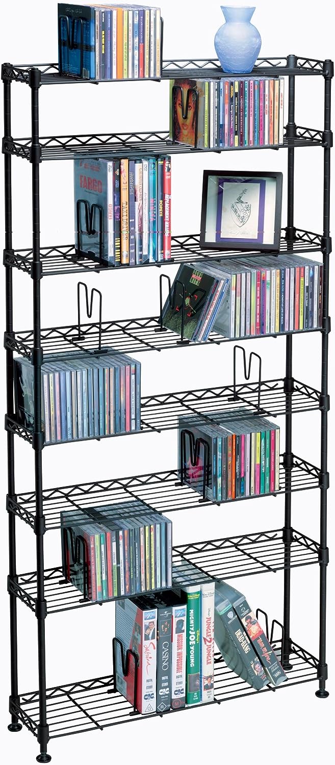 Atlantic Maxsteel 8-Tier Heavy Gauge Steel Wire Storage Shelving. holds up to 440 CD; or 228 DVD; or 264 Blu-Ray/Video Game discs. also great for organize collectable/memorabilia. in Black – PN 3020