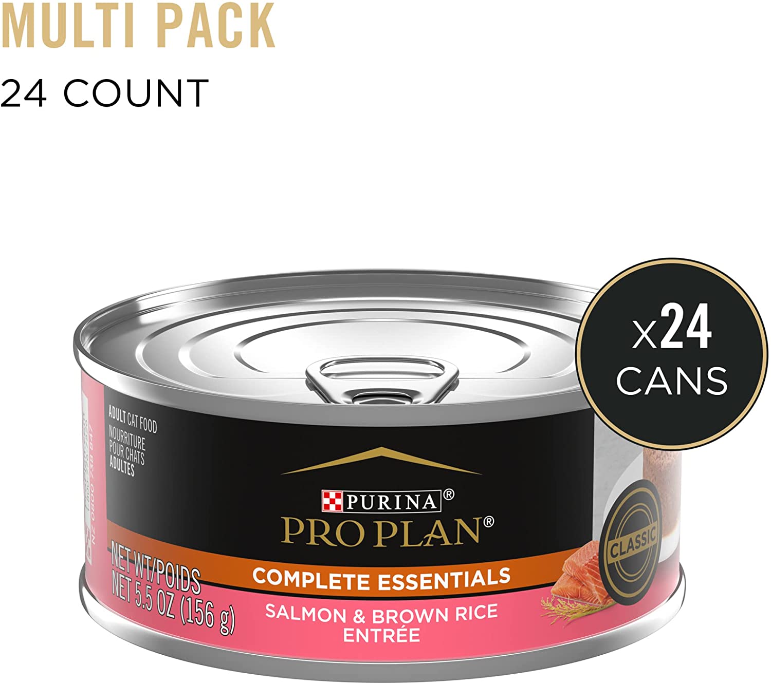 Purina Pro Plan Pate Wet Cat Food. COMPLETE ESSENTIALS Salmon & Brown Rice Entree - (24) 5.5 oz. Cans