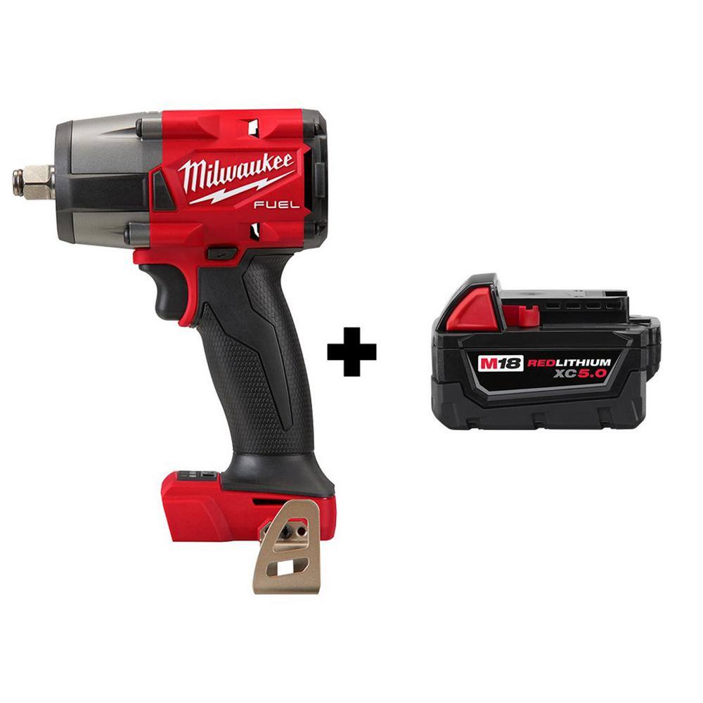 Milwaukee 2962-20-48-11-1850 M18 FUEL Gen-2 18V Lithium-Ion Brushless Cordless Mid Torque 1/2 in. Impact Wrench with (1) 5.0 Ah Battery