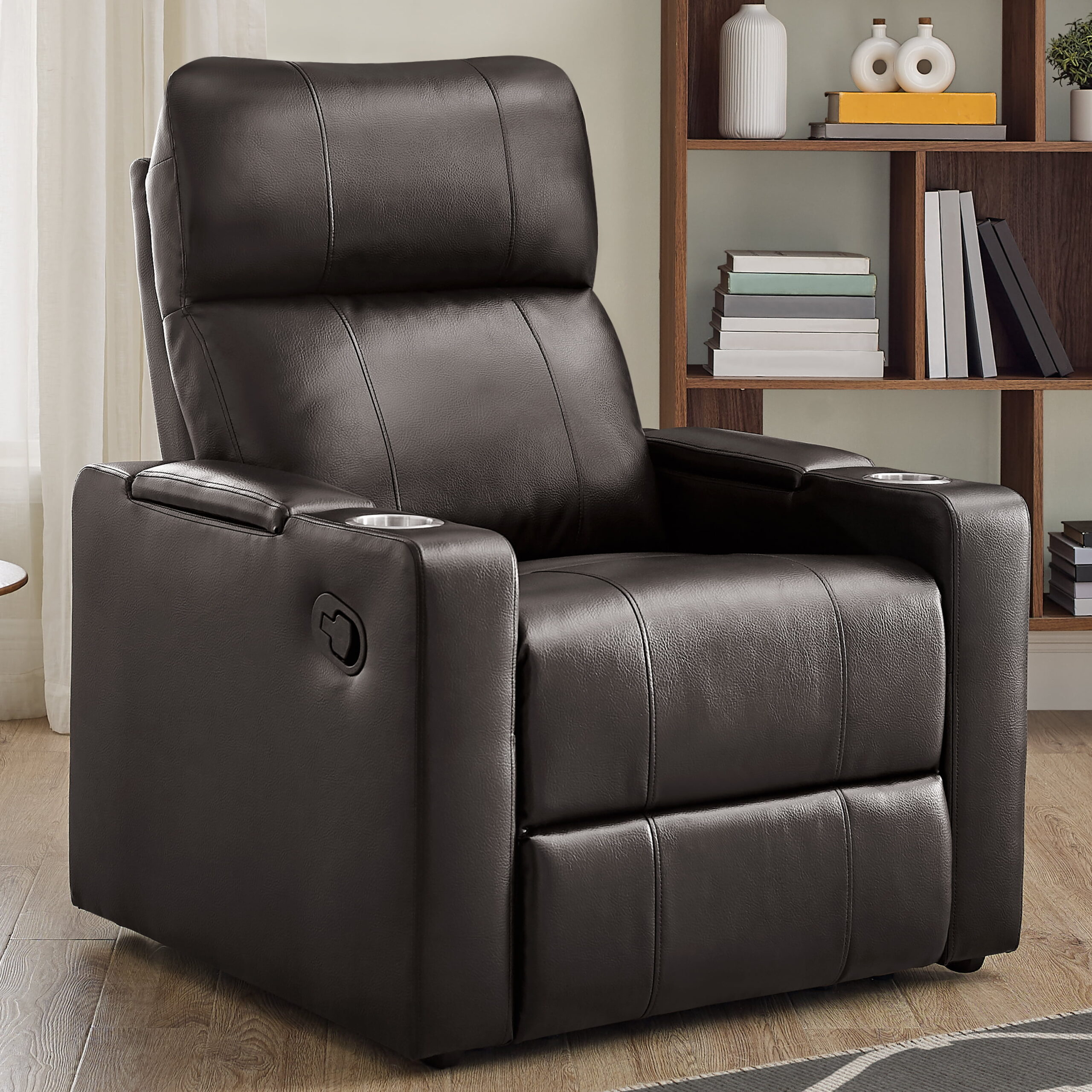 Mainstays Home Theater Recliner with USB Charging Ports. Brown Faux Leather