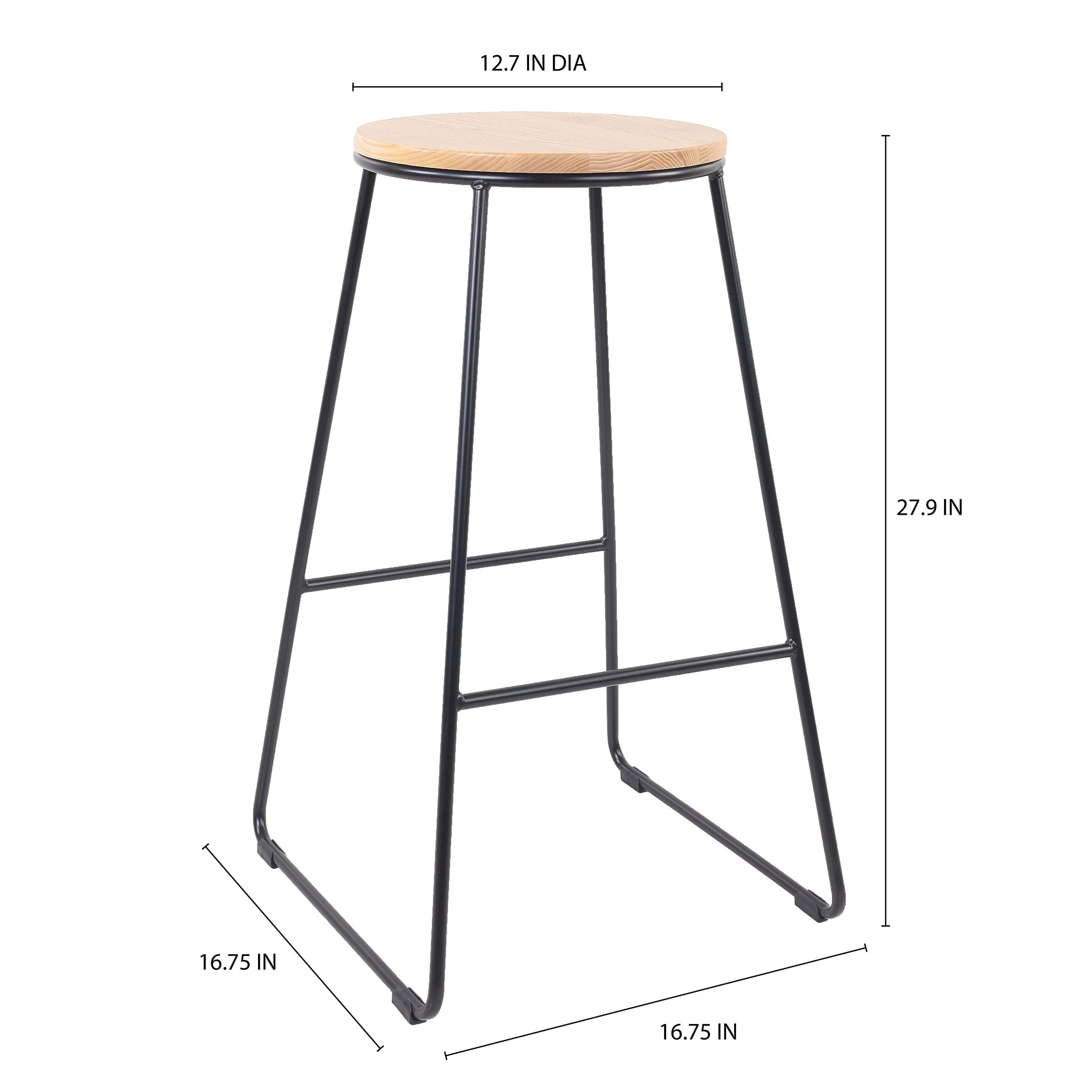 Mainstays 28″H Backless Stool Black Metal Base with Natural Wood Seat