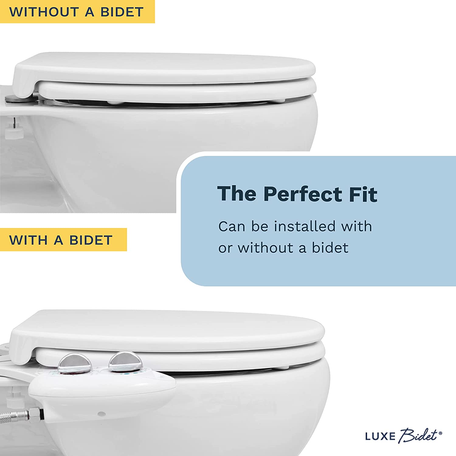 LUXE Bidet Luxe TS1008R Round Comfort Fit Toilet Seat with Slow Close. Quick Release Hinges. and Non-Slip Bumpers (White)