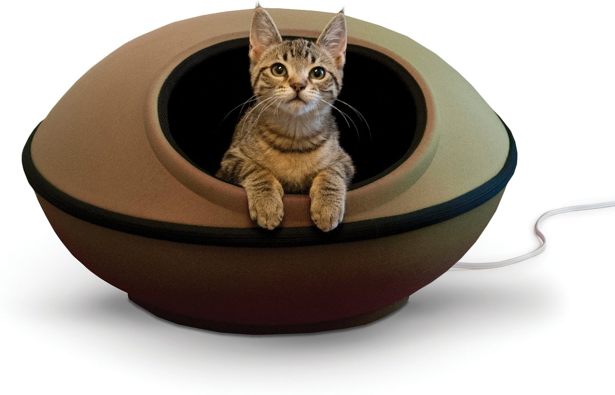 K&H PET PRODUCTS Thermo-Mod Dream Pod Heated Pet Bed 22 Inches Tan/Black