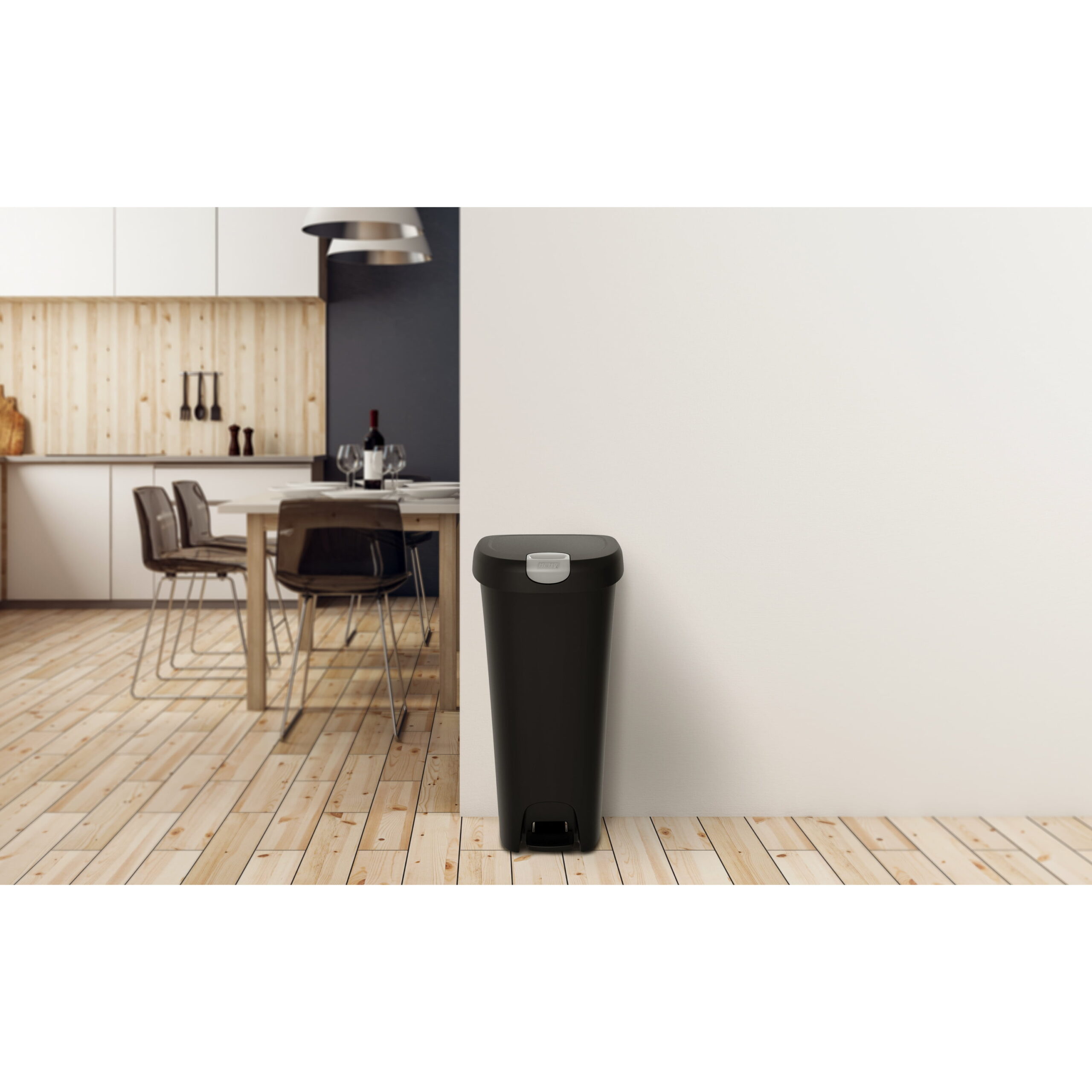 Hefty 12 Gallon Trash Can. Plastic Lockable Slim Step On Kitchen Trash Can. Black
