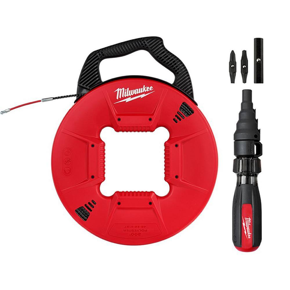 Milwaukee 48-22-4197-48-22-2870 200 ft. Polyester Fish Tape with Flexible Metal Leader with 7-in-1 Conduit Reaming Multi-Bit Screwdriver