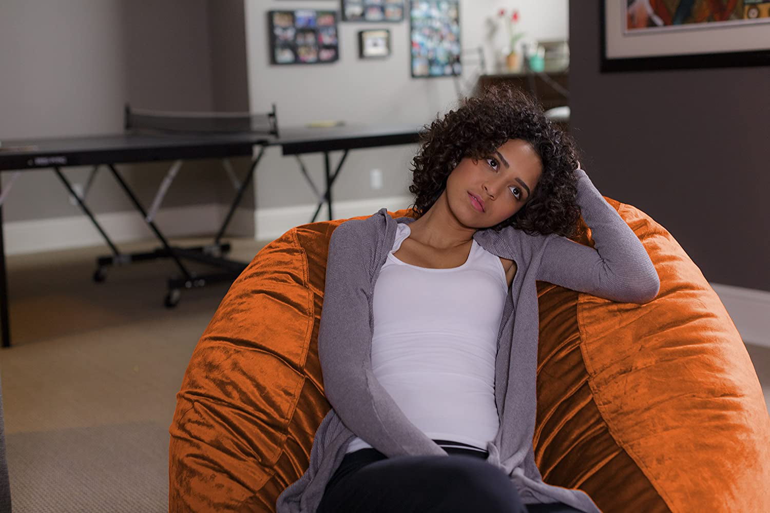 Sofa Sack Bean Bag Chair. Memory Foam Lounger with Microsuede Cover. Kids. Adults. 4 ft. Tangerine