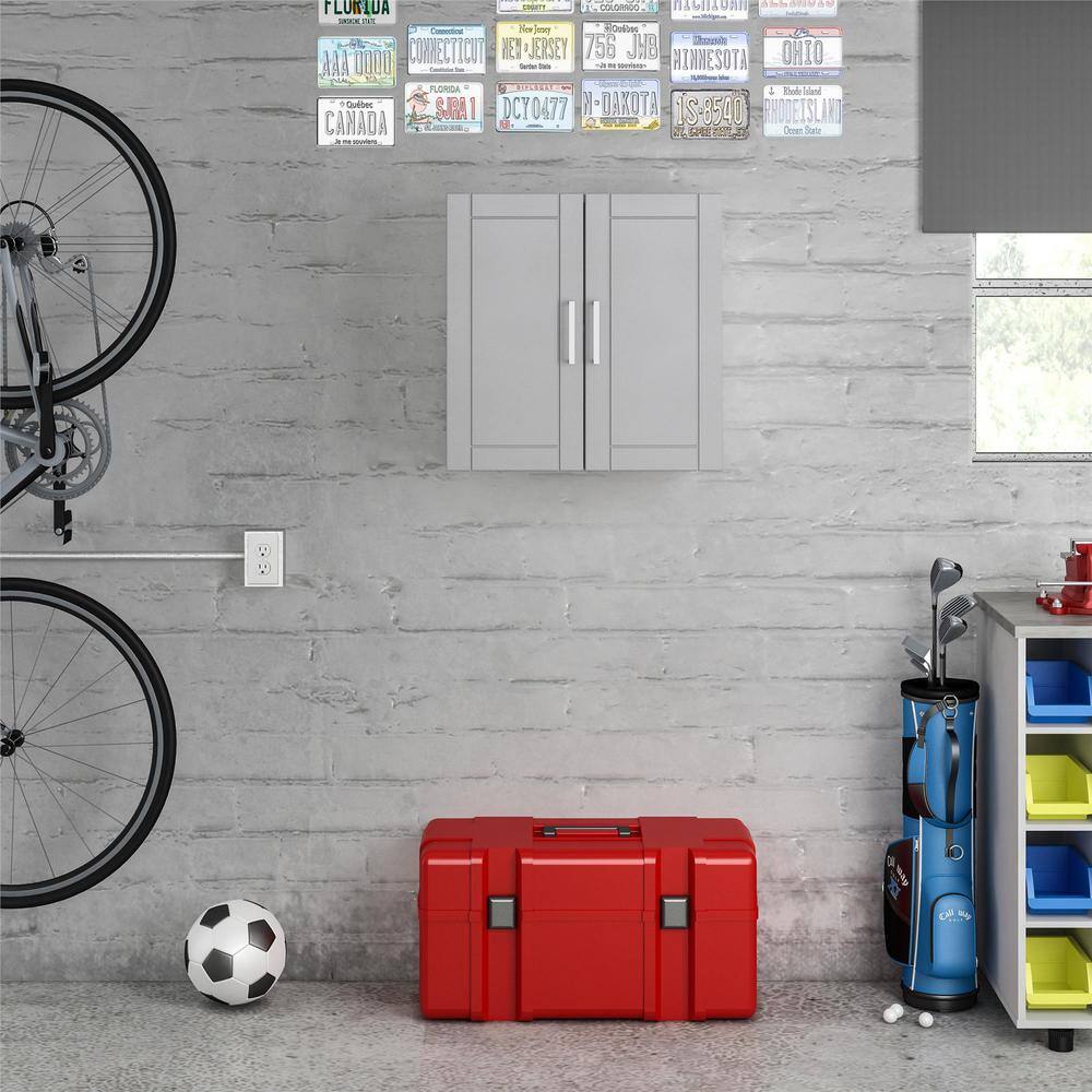 Ameriwood Home HD18922 Wood 2-Shelf Wall Mounted Garage Cabinet in Gray (24 in W x 24 in H x 12 in D)