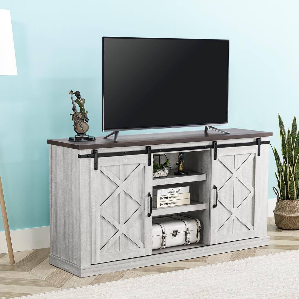 FESTIVO  58 in. Saw Cut-Off White TV Stand for TVs Up to 65 in.