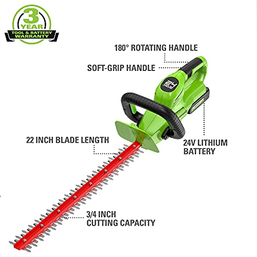 Greenworks 24V 22″ Hedge Trimmer with 15Ah Battery and Charger. 2205402