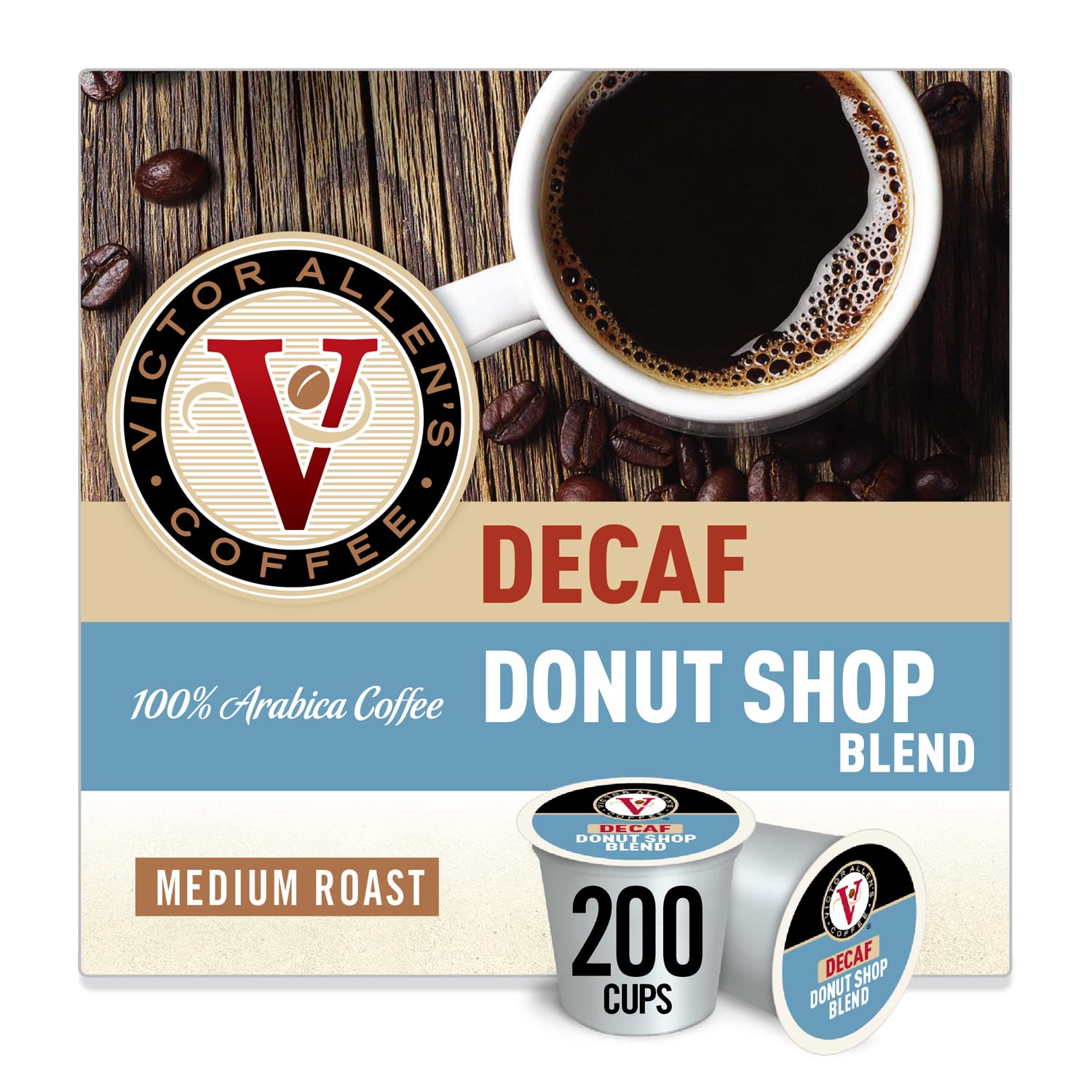 Victor Allen-s Coffee Decaf Donut Shop Blend. Medium Roast. 200 Count. Single Serve Coffee Pods for Keurig K-Cup Brewers