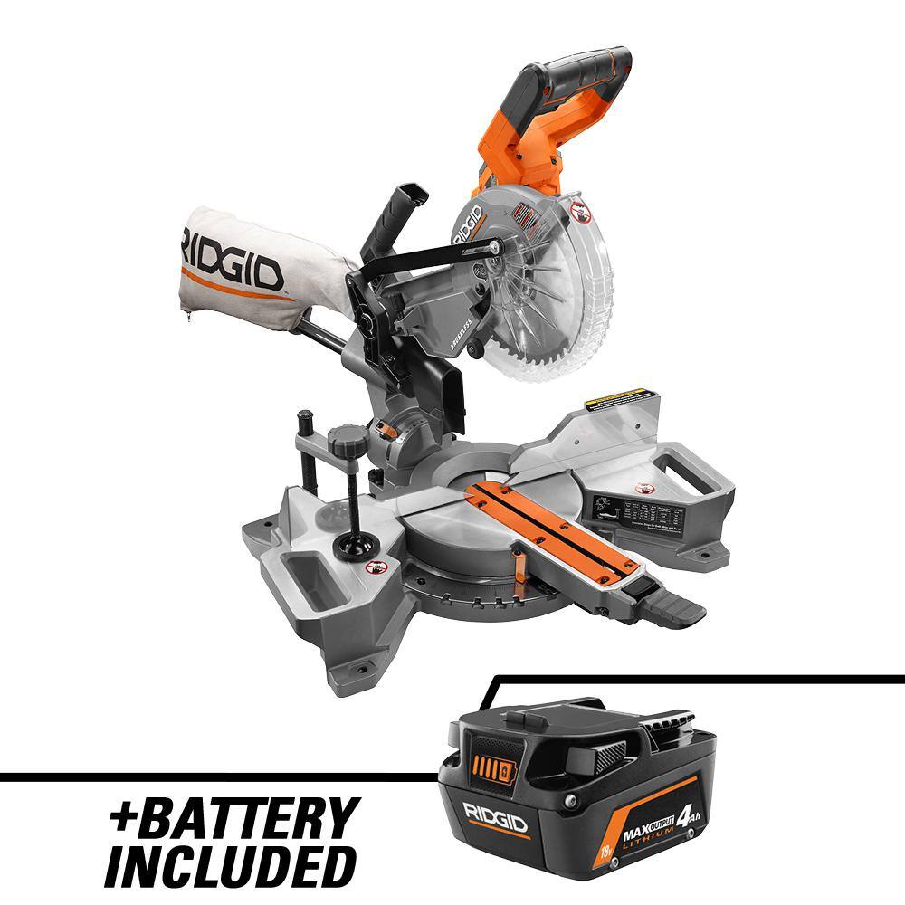 RIDGID R48607B-AC840040 18V Brushless 7-1/4 in. Dual Bevel Sliding Miter Saw with 18V 4.0 Ah MAX Output Lithium-Ion Battery