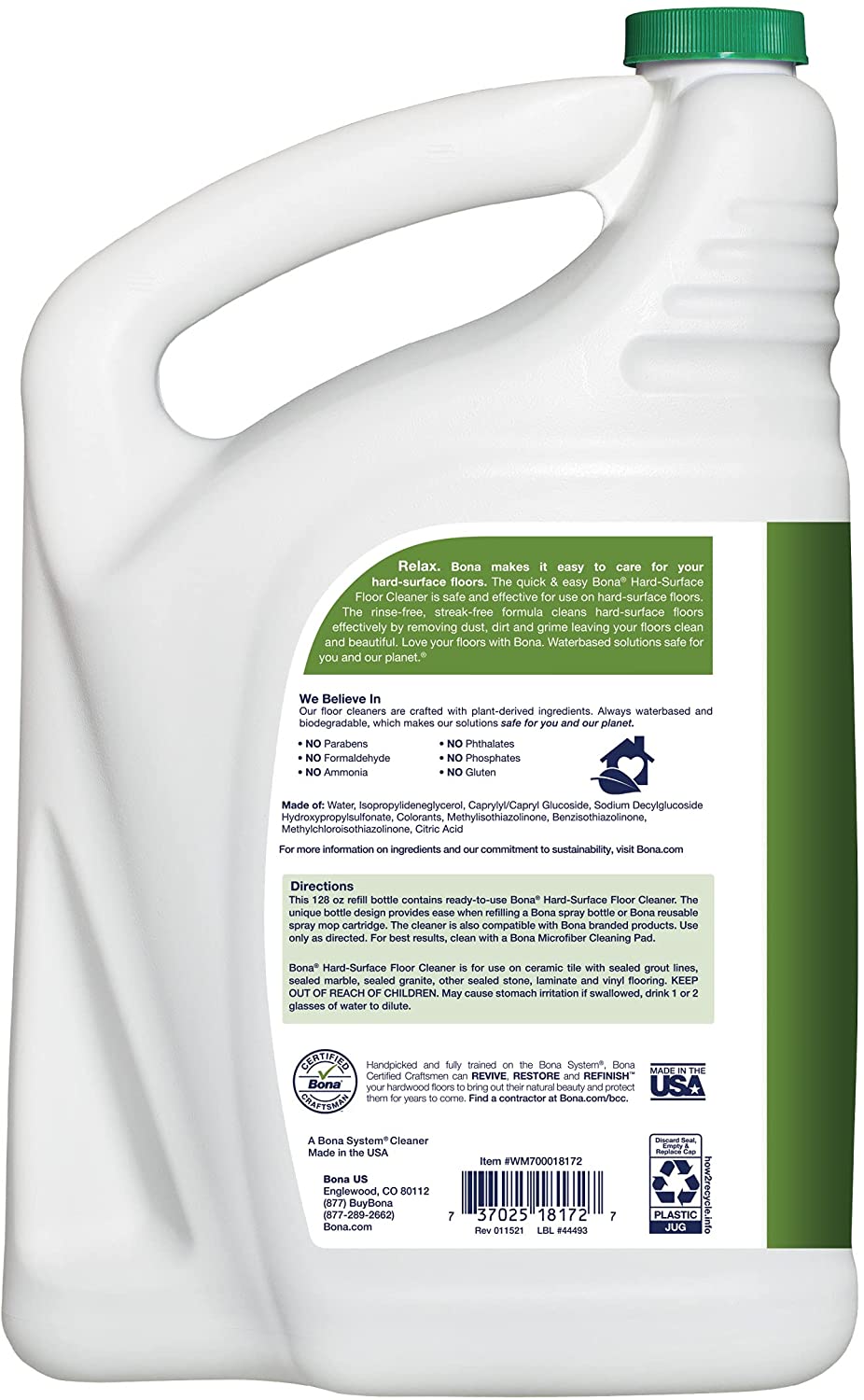 Bona Hard-Surface Floor Cleaner Refill. for Stone Tile Laminate and Vinyl LVT/LVP. 128 Fl Oz