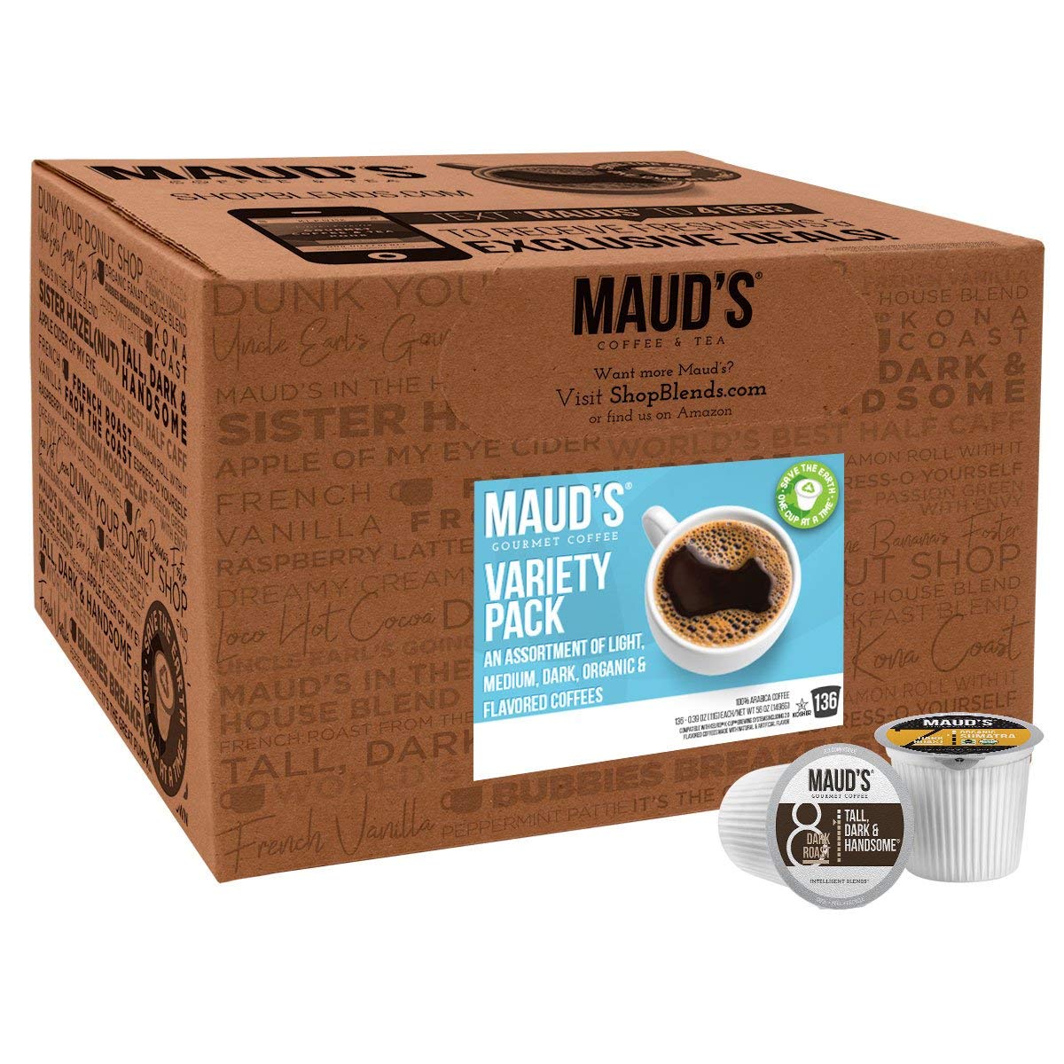 Maud-s 12 Flavor Bulk Coffee Variety Pack (Variety Family Pack). 136ct. Solar Energy Produced Recyclable Single Serve Bulk Variety Coffee Pods – 100% Arabica Coffee California Roasted. KCup Compatible
