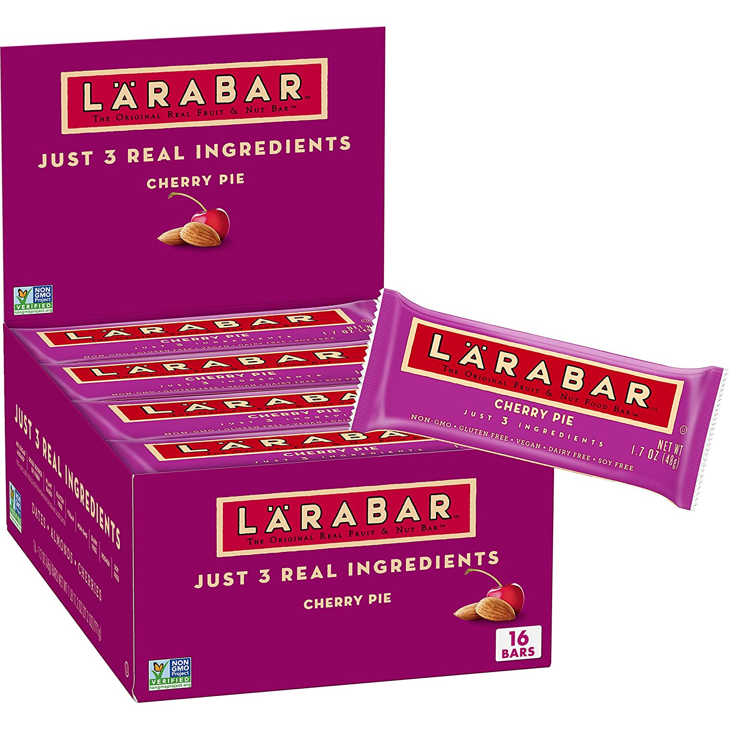 Larabar Cherry Pie. Gluten Free Vegan Fruit & Nut Bar. 1.7 oz Bars. 16 ct
