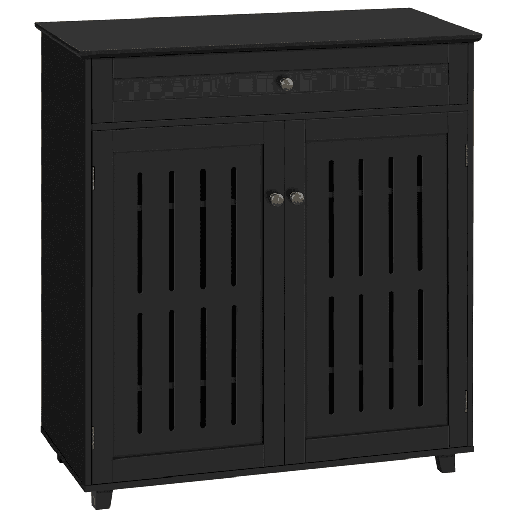 Easyfashion 4 Tier Shoe Storage Cabinet 1 Drawer 2 Doors Black