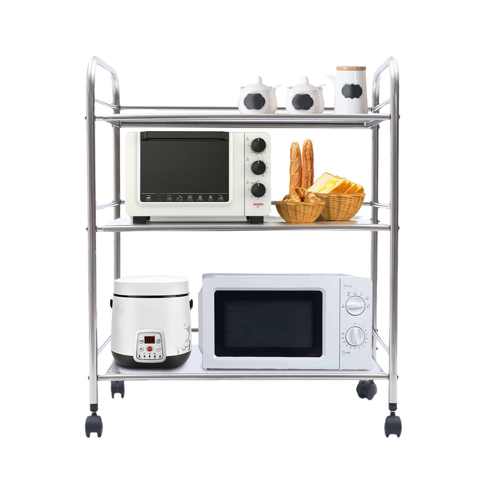 TFCFL 3-Tier Kitchen Storage Cart Microwave Oven Rack Utility Workstation Stand Shelf with Wheel