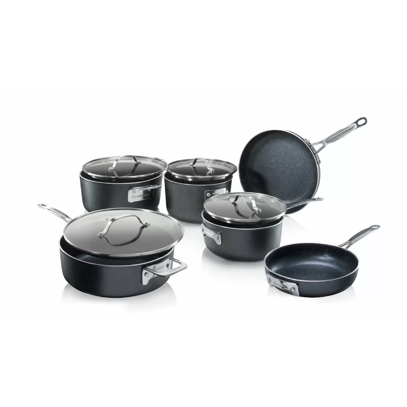 Granitestone Original Stack Master 10 Piece Cookware Set. Triple Layer Nonstick Granite Stone with Diamond infused Coating. Dishwasher Oven Safe. Non-Toxic Pots and Pans. Large. Black