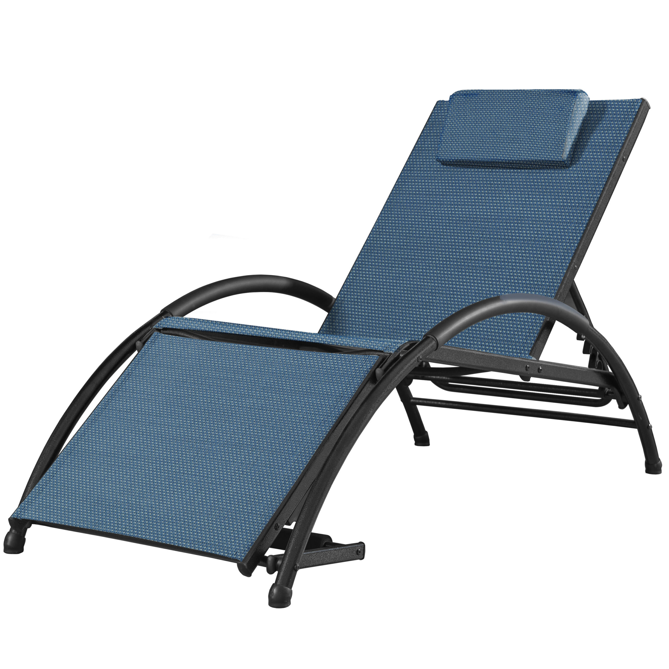 Vivere Dockside Black Metal Frame Stationary Chaise Lounge Chair(s) with Blue Solid Seat