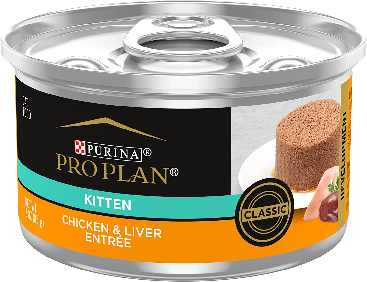 Purina Pro Plan Pate. High Protein Wet Kitten Food. DEVELOPMENT Chicken Liver Entree - (24) 3 oz. Pull-Top Cans