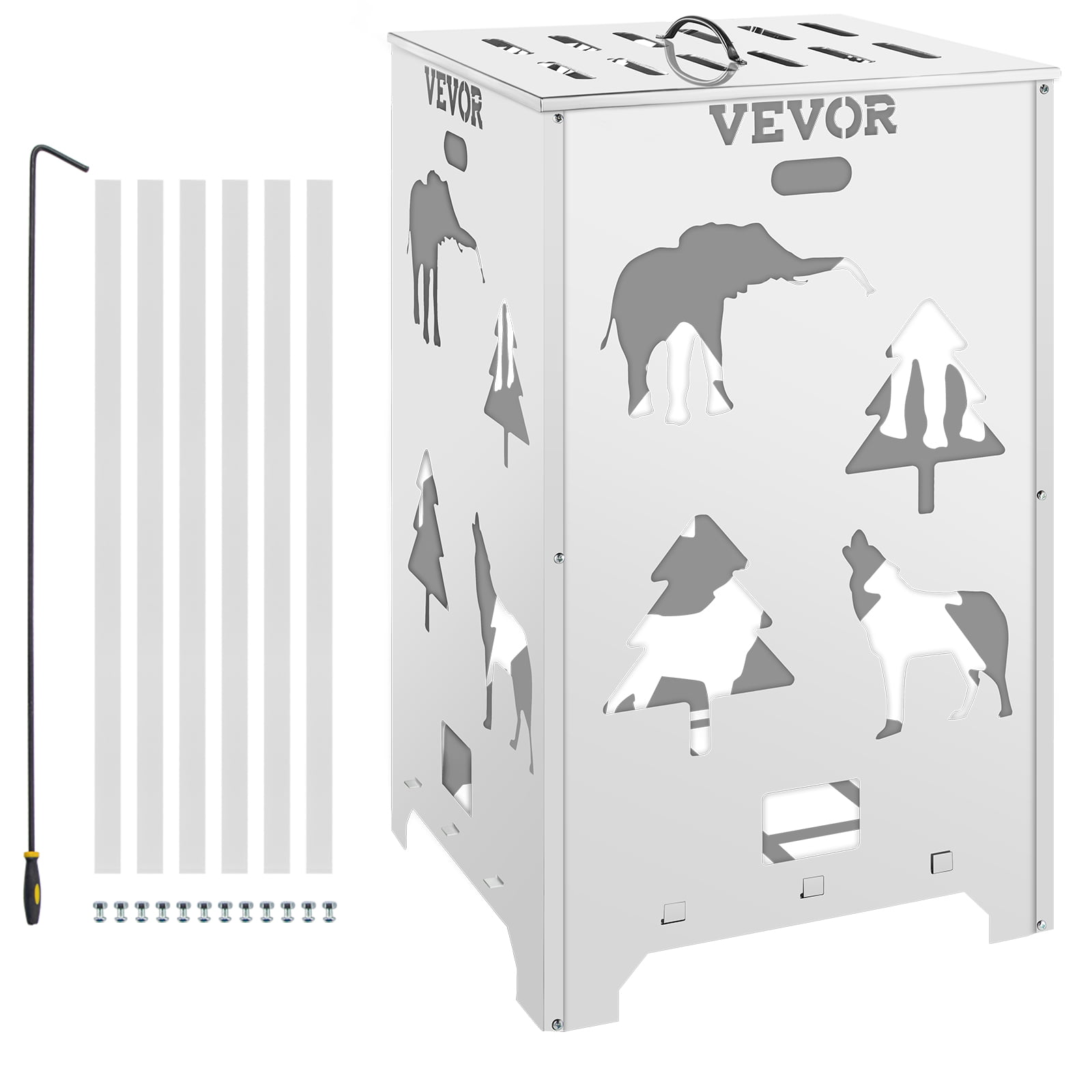 VEVOR Burn Barrel. 14x14x24 inch Burn Cage. Stainless Steel Cage Incinerator. Incinerator Barrel with Lid and Handle for Outdoors