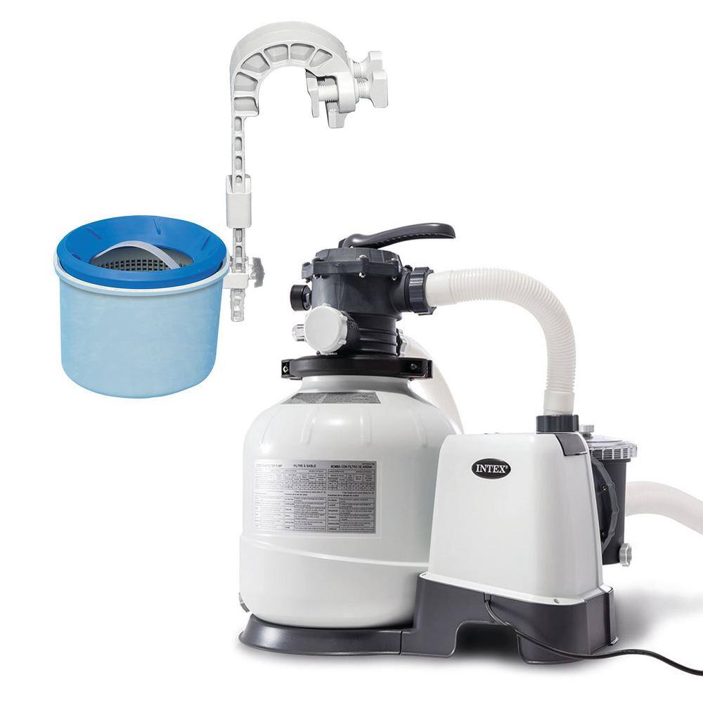 Intex 26647EG + 28000E 0 sq. ft. Sand Above Ground Pool Filter Pump Bundled with Wall Mount Automatic Skimmer