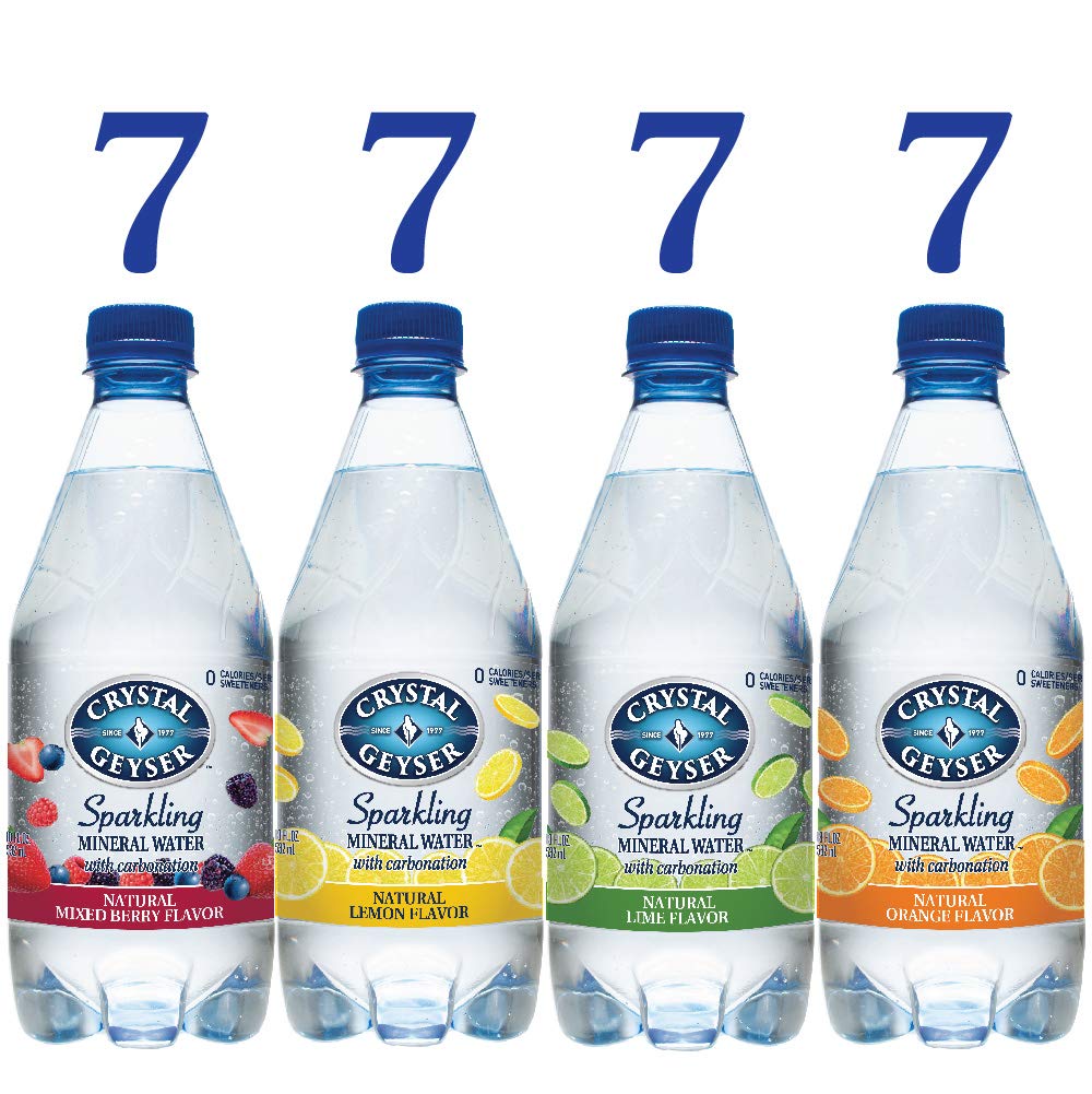 Crystal Geyser Mineral Water. 28ct. Variety Pack. 4 Flavors 18oz. Bottles. No Artificial Ingredients. Sweeteners. No Calorie (Pack Of 28)