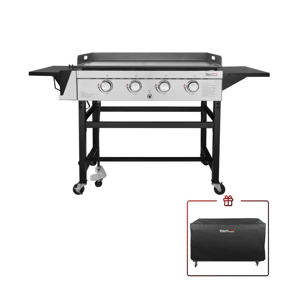 Royal Gourmet GB4001C 4-Burner Gas Griddle with a Cover in Steel