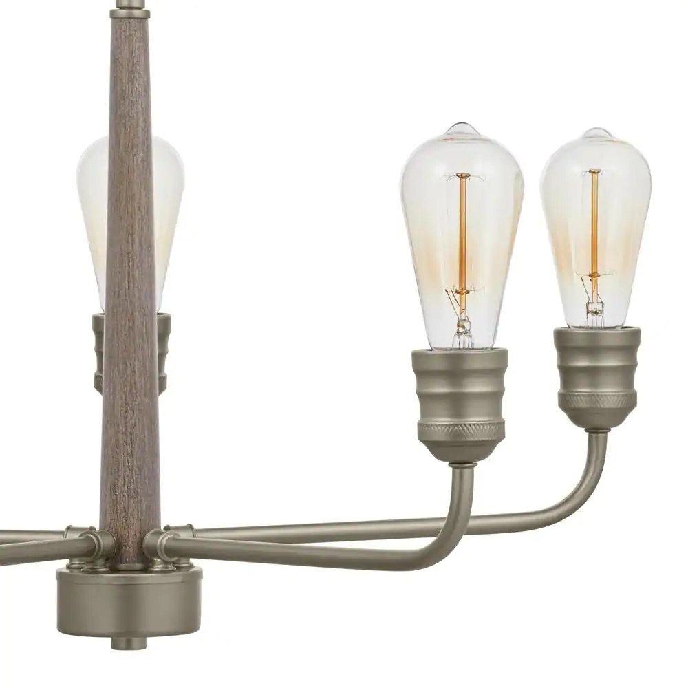 Home Decorators Collection 316691117 Palermo Grove 5-Light Antique Nickel Chandelier with Wood Accents. Rustic Farmhouse Dining Room Chandelier