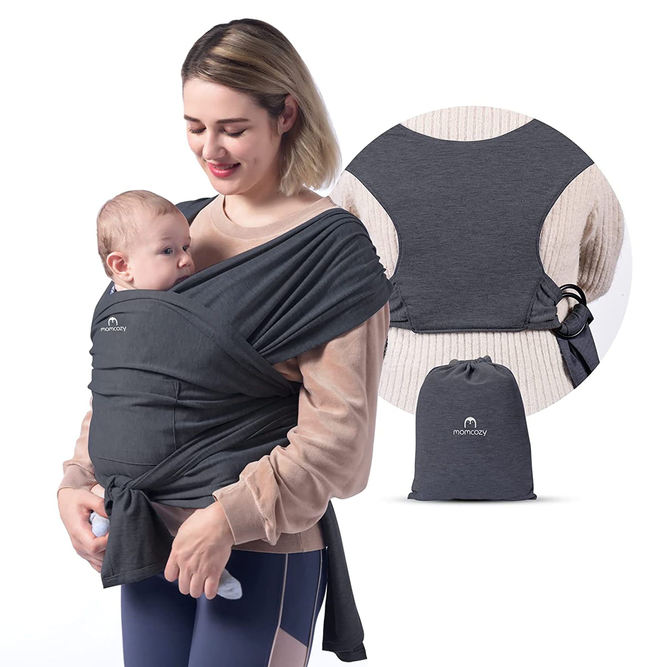 Momcozy Baby Wrap Carrier Slings for Toddlers Infant Newborn. up 50 lbs Deep Grey (Choose Your Color)
