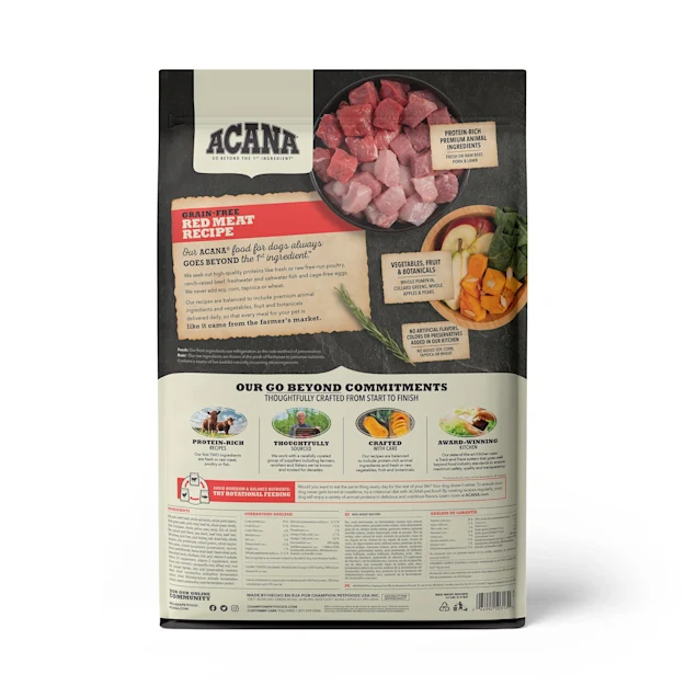 ACANA Grain-Free Red Meat Ranch-Raised Beef Yorkshire Pork Grass-Fed Lamb Dry Dog Food. 13 lbs.
