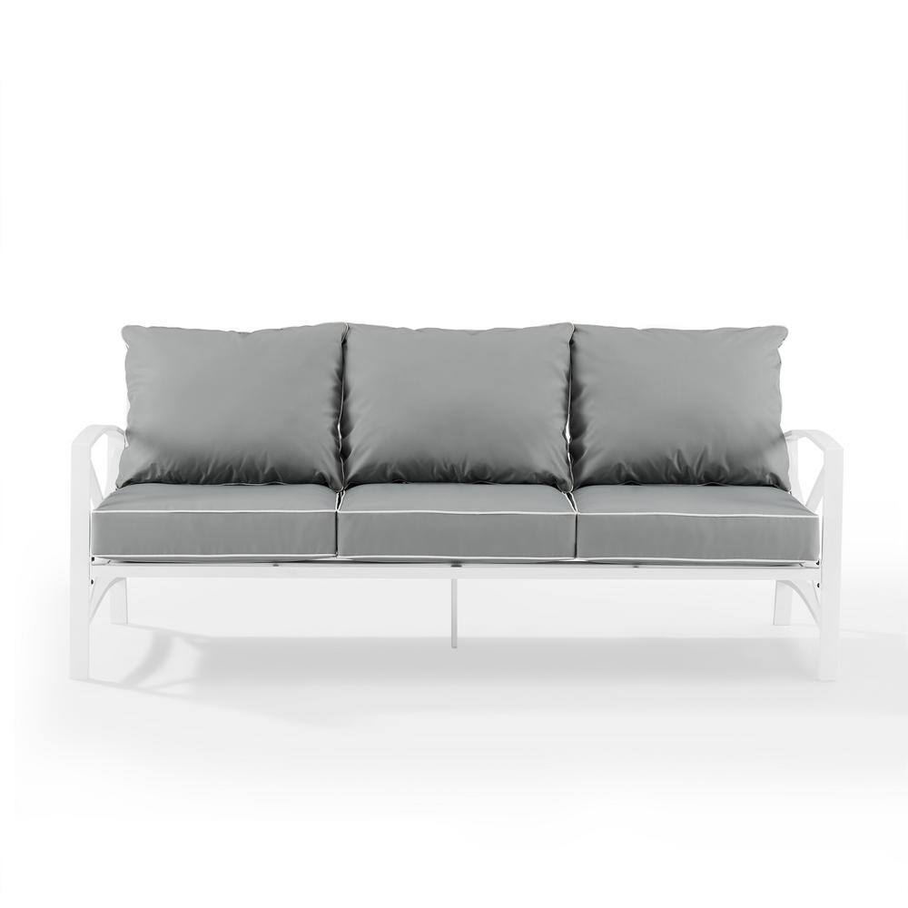 CROSLEY FURNITURE  Kaplan White Outdoor Metal Sofa with Gray Cushions