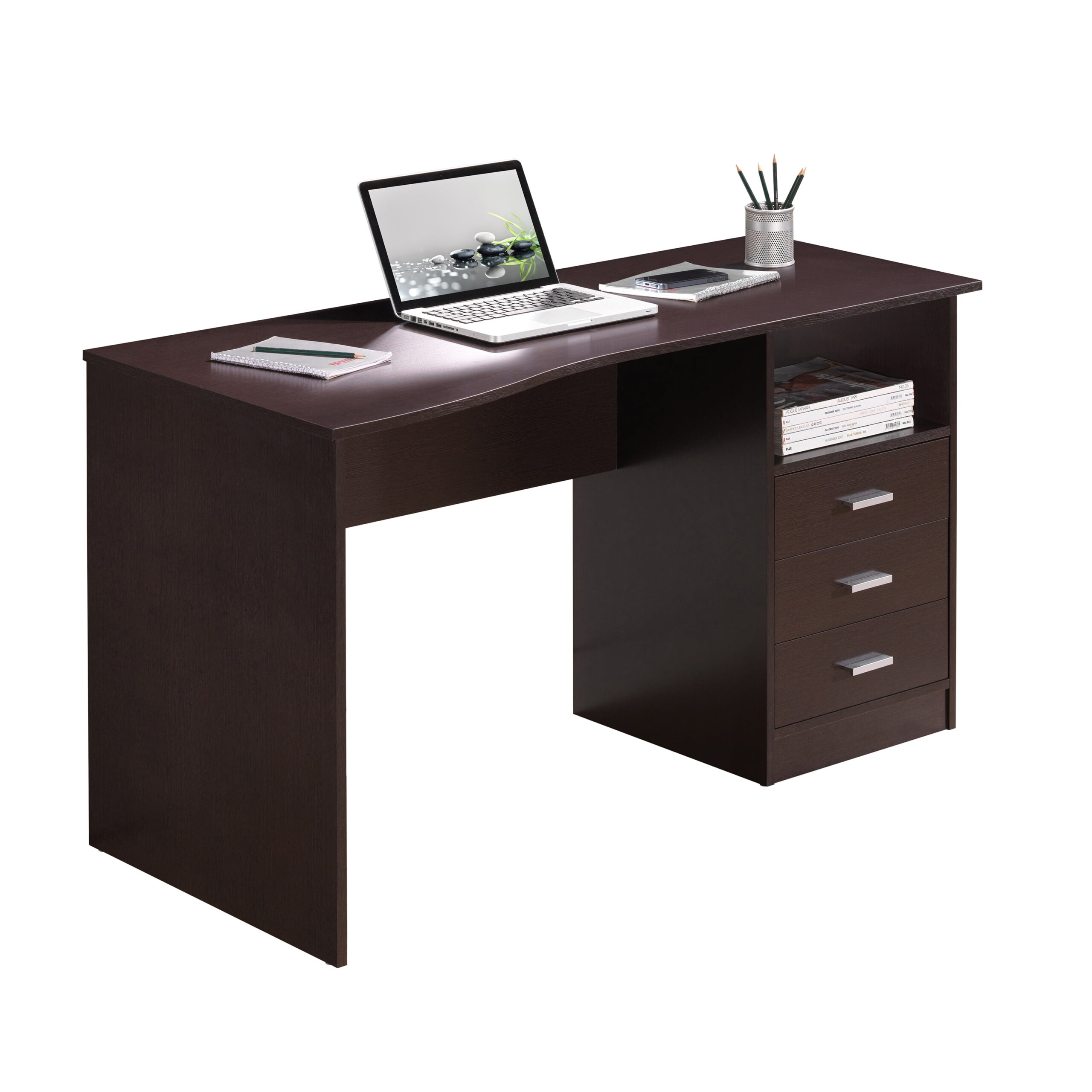 Techni Mobili Classic Computer Desk with Multiple Drawers. Wenge