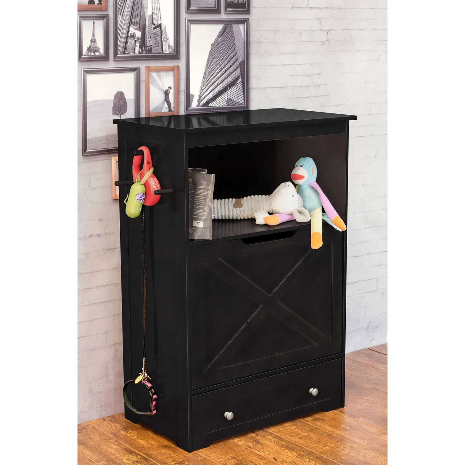 Zoovilla Windsor Pet Feeder with storage - dog bowl stand (Black) 