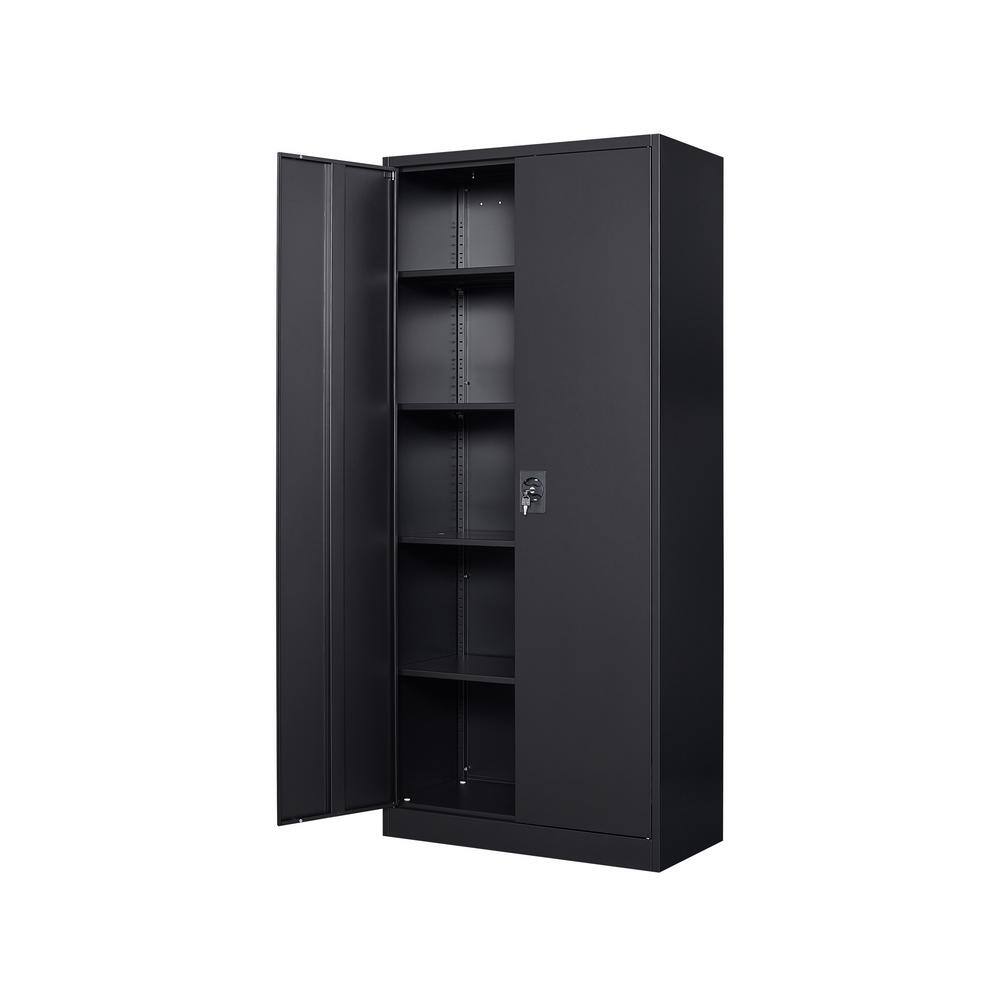 Mlezan DBXS2022160B Metal Garage Storage Cabinet in 31.5″ W x 71″ H x 15.7″ D Black Cabinet 5 Tier Shelves with Doors