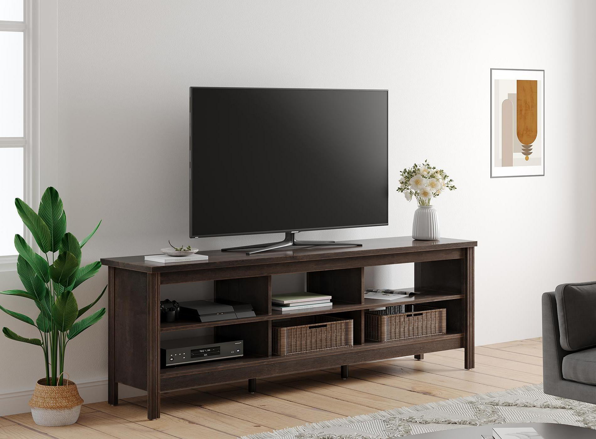 TV Stand for 80 Inch TV. Farmhouse TV Cabinet for 75 inch TV with 6 Storages. Living Room TV Console Table Entertainment Center. 70 inch Espresso
