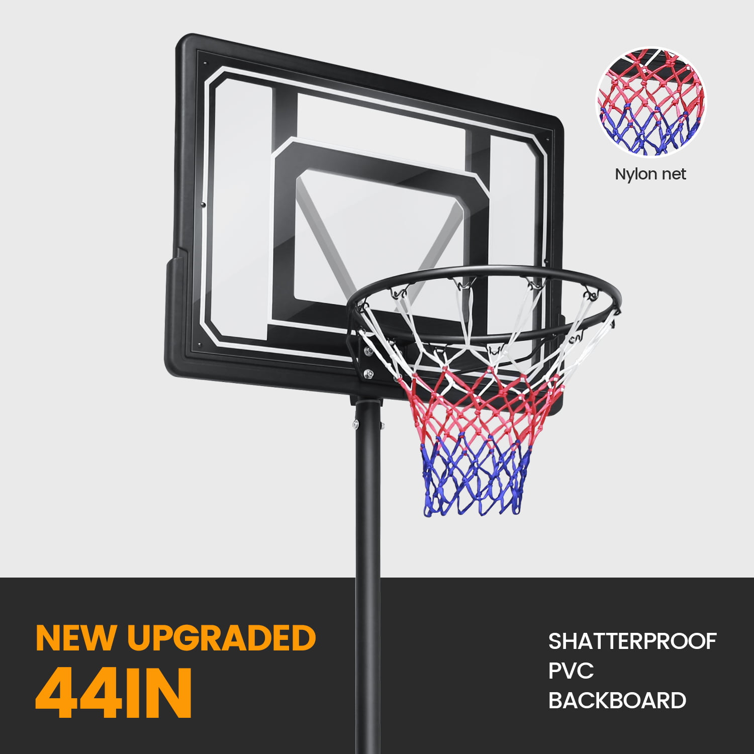 Everest 44″ Basketball Hoop & Goal System for Portable Outdoor Indoor Court. 4.8 - 10 Ft. Height Adjustable with Free Weight Bag