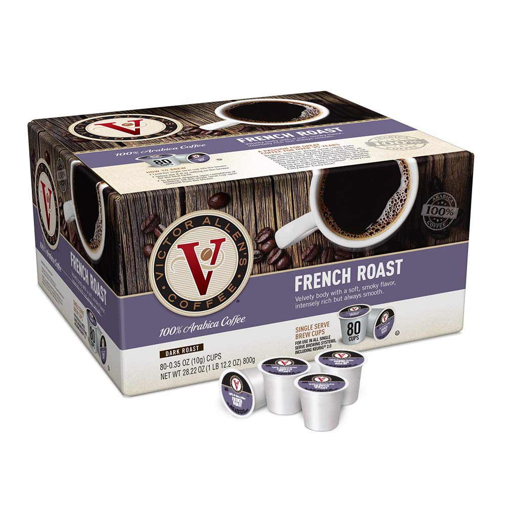 Victor Allen Coffee. French Roast Single Serve K-cup. 80 Count. 28.22 oz (Compatible with 2.0 Keurig Brewers)
