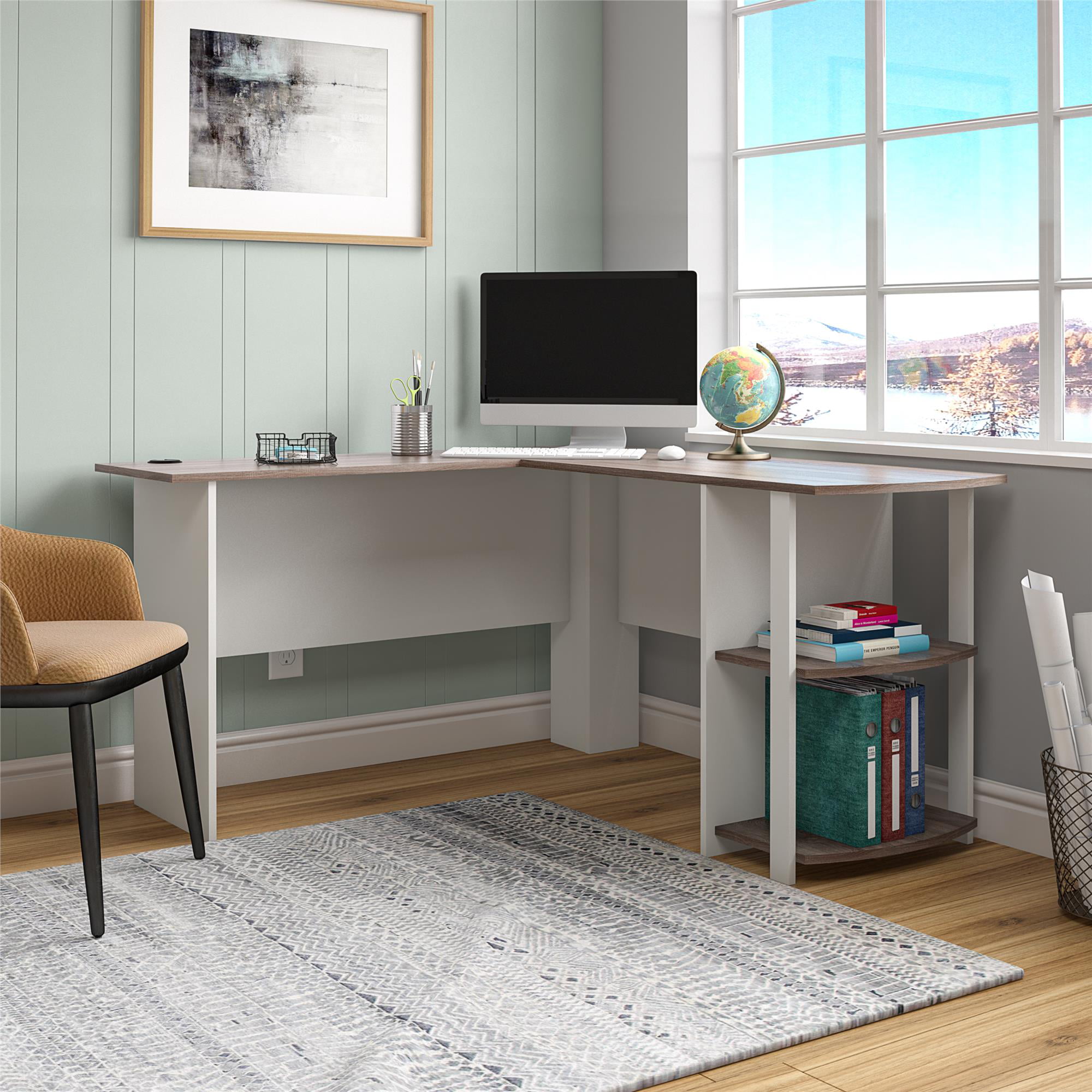 Ameriwood Home Dominic L Desk with Bookshelves. White